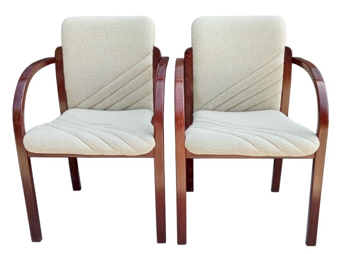 Ancienne Paire Chaises Vintage Design Bois  Revêtement Laine