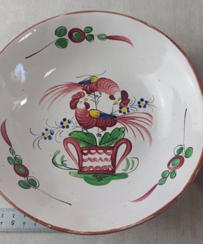 Ancienne paire d'assiettes creuses, décor oiseaux ,faïence de l'Est / Islettes