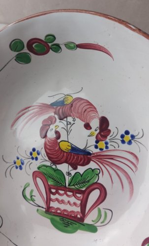 Ancienne paire d'assiettes creuses, décor oiseaux ,faïence de l'Est / Islettes