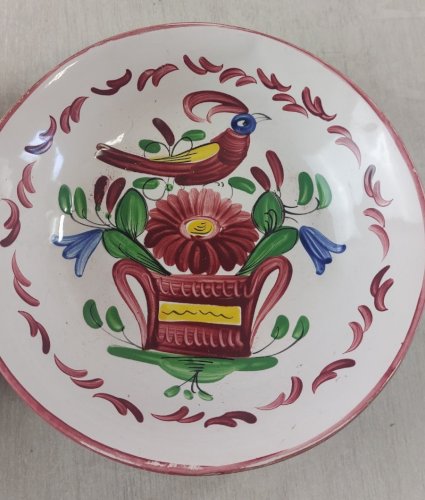Ancienne paire d'assiettes creuses, décor oiseaux ,faïence de l'Est / Islettes