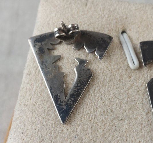 Ancienne paire de boucles d'oreilles, b&b, en argent massif, vintage