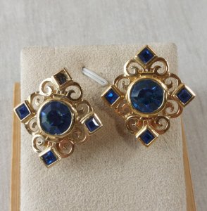 Vintage pair of clip earrings, rhinestone decoration, Yves Saint Laurent