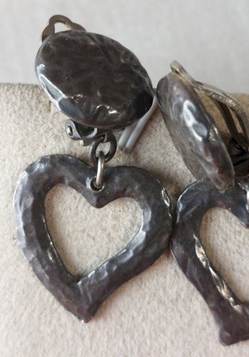 Ancienne paire de boucles d'oreilles clips, en métal argenté, Scooter ^