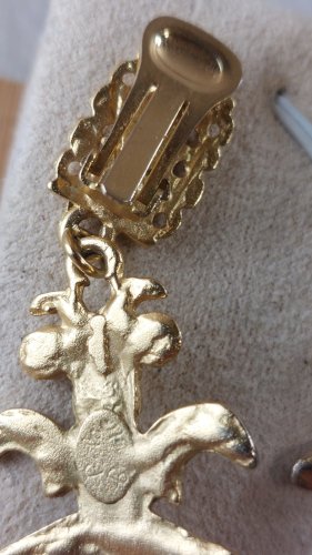 Ancienne paire de boucles d'oreilles clips, en métal doré, Inca, Balaboosté