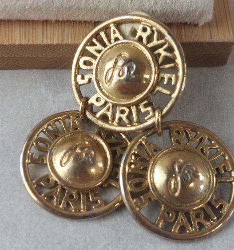 Ancienne paire de boucles d'oreilles clips, en métal doré, Sonia Rykiel ^