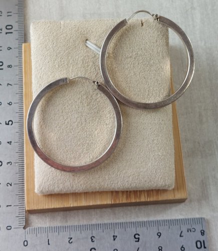 Ancienne paire de boucles d'oreilles, créoles, en argent massif