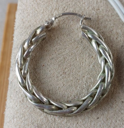 Ancienne paire de boucles d'oreilles, créoles torsadées, en argent