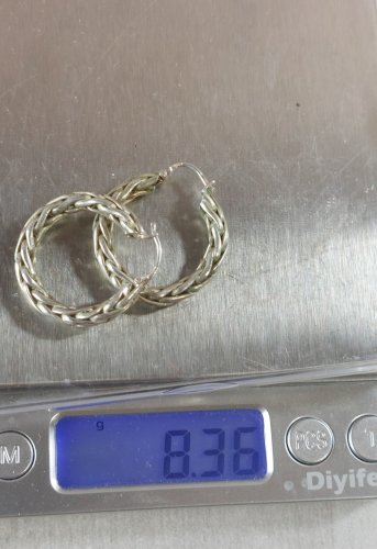 Ancienne paire de boucles d'oreilles, créoles torsadées, en argent