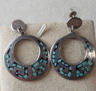 Old pair of silver earrings, Mexico