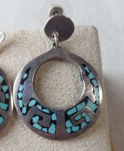 Ancienne paire de boucles d'oreilles, en argent, Mexico ^