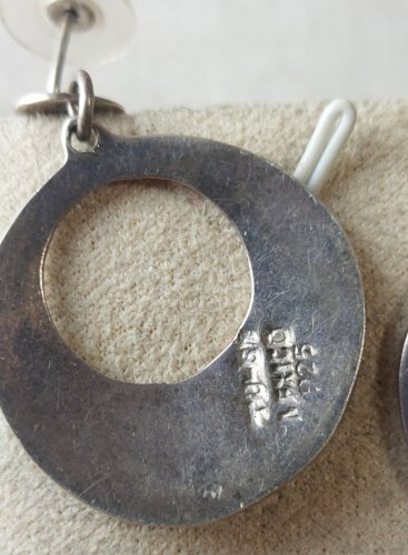 Ancienne paire de boucles d'oreilles, en argent, Mexico ^