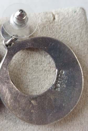 Ancienne paire de boucles d'oreilles, en argent, Mexico ^