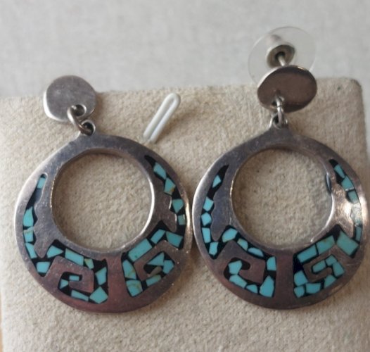 Ancienne paire de boucles d'oreilles, en argent, Mexico ^