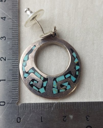 Ancienne paire de boucles d'oreilles, en argent, Mexico ^