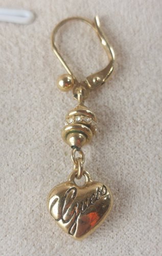 Ancienne paire de boucles doreilles pendantes, en métal doré, Guess