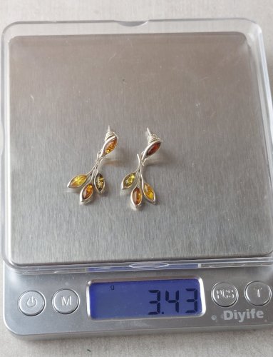 Ancienne paire de boucles d'oreilles, pierre ambre, en argent massif, vintage