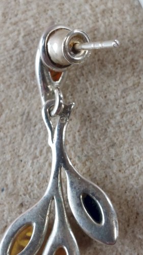 Ancienne paire de boucles d'oreilles, pierre ambre, en argent massif, vintage