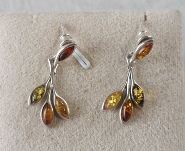 Ancienne paire de boucles d'oreilles, pierre ambre, en argent massif, vintage