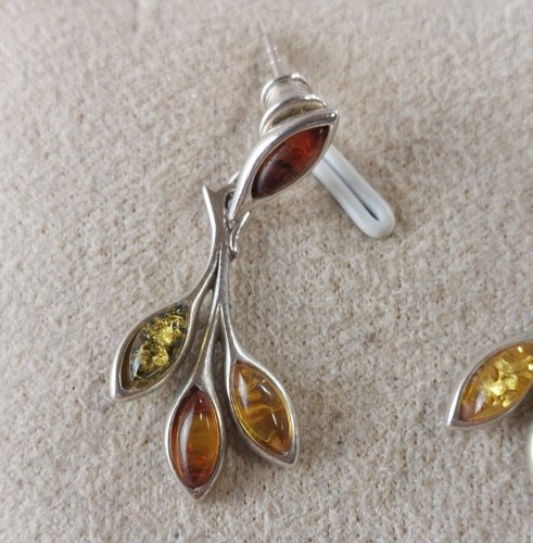 Ancienne paire de boucles d'oreilles, pierre ambre, en argent massif, vintage