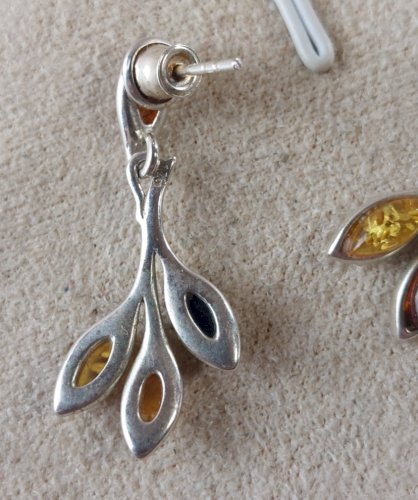 Ancienne paire de boucles d'oreilles, pierre ambre, en argent massif, vintage