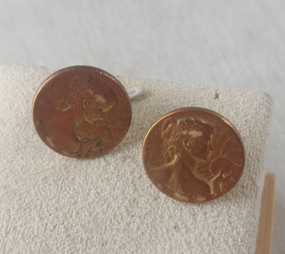 Ancienne paire de boutons de manchette, art nouveau, Pomone ^