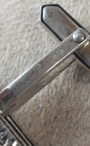 Ancienne paire de boutons de manchettes, en argent 835, Mecan