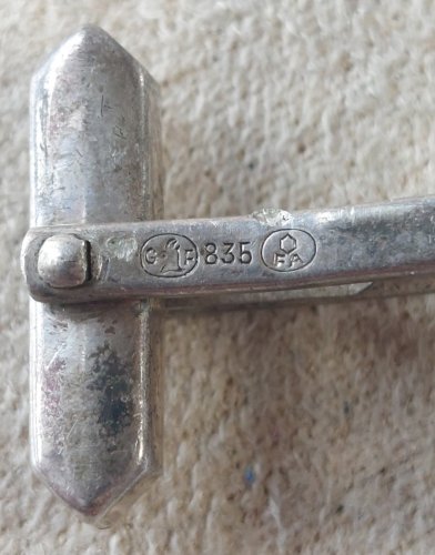 Ancienne paire de boutons de manchettes, en argent 835, Mecan