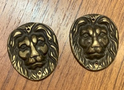 old pair of lion mask brass stamped mufles
