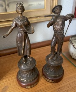 Ancienne paire de statuettes en régule allégorie semeuse et récolte 1900's