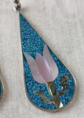 Ancienne paires de boucles doreilles pendantes, Hecho en Mexico, en argent