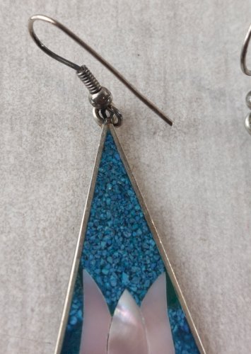 Ancienne paires de boucles doreilles pendantes, Hecho en Mexico, en argent