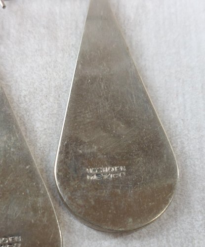 Ancienne paires de boucles doreilles pendantes, Hecho en Mexico, en argent