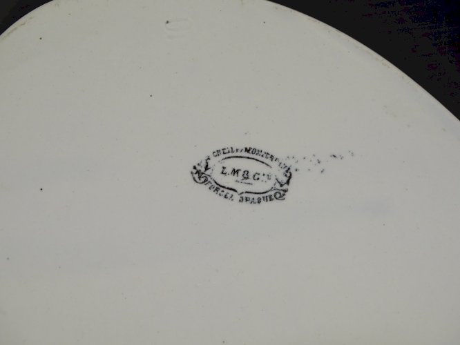 -ANCIENNE PALETTE de PEINTRE PORCELAINE OPAQUE CREIL & MONTEREAU  L M  & Cie  D