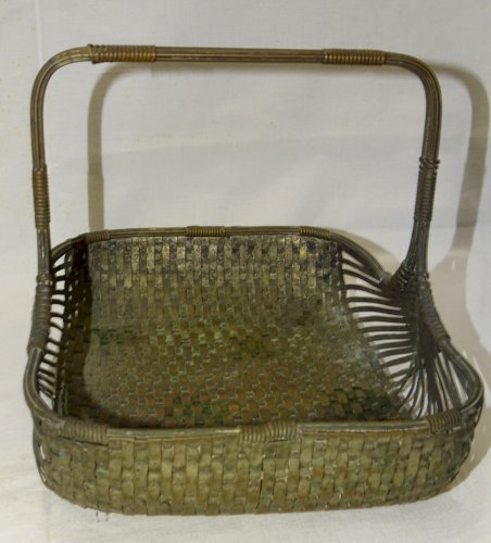 -ANCIENNE PANIERE LAITON TRESSE ARGENTE déco TABLE COLLECTION VITRINE   D