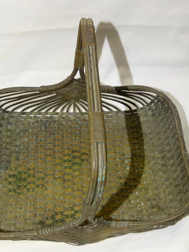 -ANCIENNE PANIERE LAITON TRESSE ARGENTE déco TABLE COLLECTION VITRINE   D