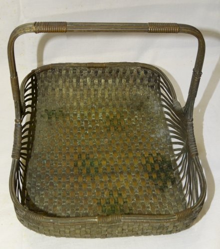 -ANCIENNE PANIERE LAITON TRESSE ARGENTE déco TABLE COLLECTION VITRINE   D