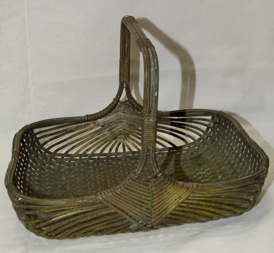 -ANCIENNE PANIERE LAITON TRESSE ARGENTE déco TABLE COLLECTION VITRINE   D