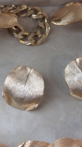 Ancienne parure boucles d'oreilles clips + collier, en métal doré, Orena ^