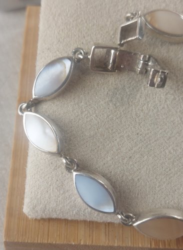 Ancienne parure, bracelet + boucles doreilles, nacrées, en argent massif