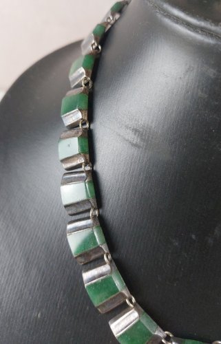 Ancienne parure, collier + boucles d'oreilles, agate, en argent massif, Taxco