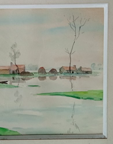 Ancienne peinture aquarelle Sallertaine Marais Vendée signée Chesneau  20 ème