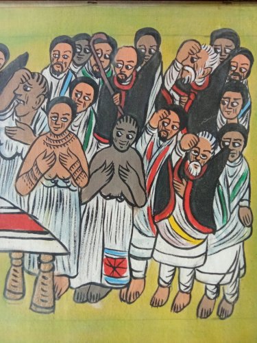 Ancienne Peinture Éthiopienne Ethiopie Art Ethnique Scène Traditionnelle 