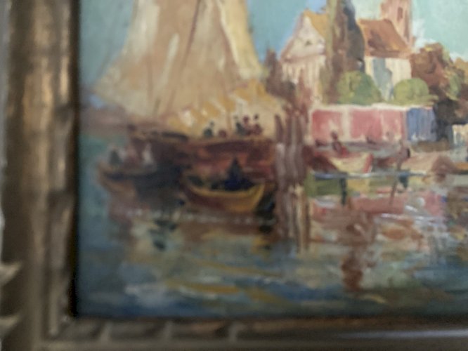 ancienne peinture huile marine sur carton  non Signée provencal Italien  ?