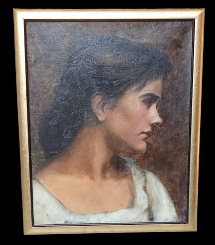 Ancienne Peinture Huile Toile Portrait Jeune Femme Art 19 Ème Siècle Old Paint