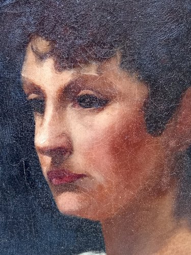 Ancienne Peinture Huile Toile Portrait Jeune Homme Art 19 Ème Siècle Old Paint