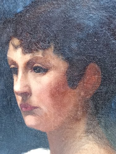 Ancienne Peinture Huile Toile Portrait Jeune Homme Art 19 Ème Siècle Old Paint