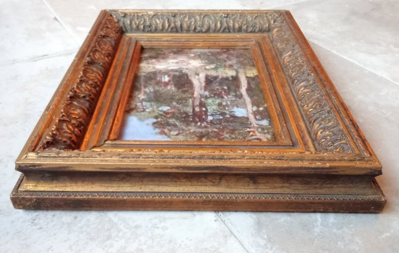 Ancienne Peinture paysage cadre encadrement doré  Old paint golden Frame 19 Ème