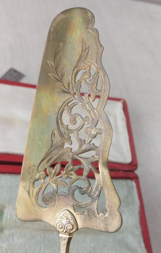 Ancienne pelle à tarte, manche en argent massif, en coffret