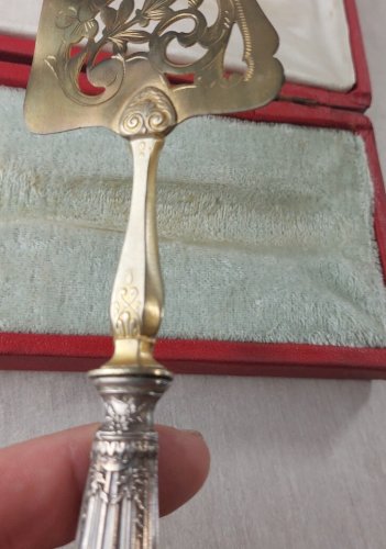 Ancienne pelle à tarte, manche en argent massif, en coffret