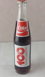Ancienne petite bouteille de Coca Cola, 100 ans / centenaire, 1986 ^